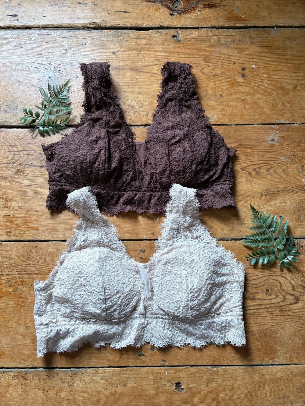 Aerie Eyelash Lace Plunge Bralette/Bra Lot Size XL Brown Cream